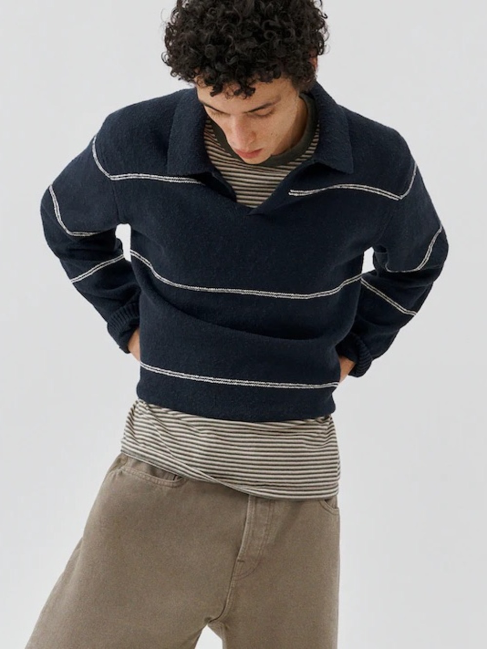 Madewell Johnny-Collar Sweater Polo in Textured Cotton in Navy Size M $128
0A443